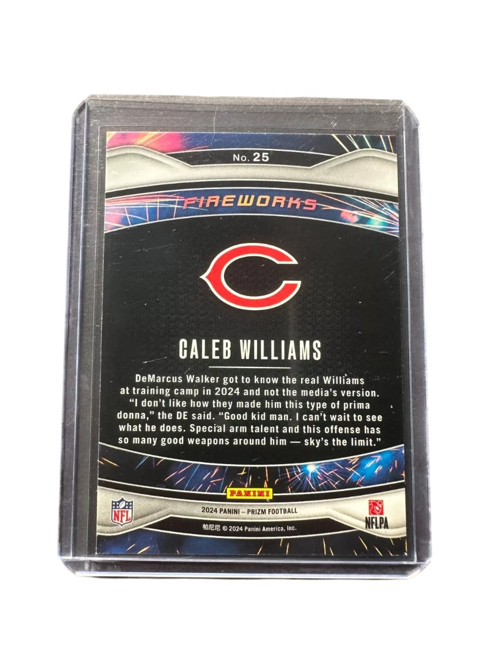 Caleb Williams Rookie Card RC Fireworks Panini Prizm No. 25 Chicago Bears 2024 - 2025