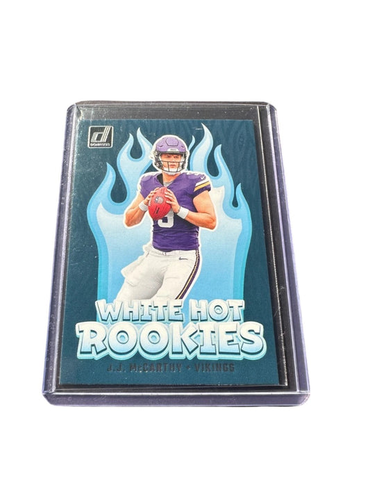 J.J. JJ Mccarthy RC Rookie Card White Hot Rookies Donruss No. WH1 Minnesota Vikings 24 - 25